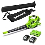 Greenworks 48V(2x24V) Aspirafoglie Soffiatore a Batteria con Tracolla, Motore Brushless, 322km/h,...