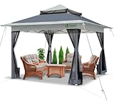 VOUNOT Gazebo 3.6x3.6m Pieghevole con 4 Parti Laterali in Rete, Gazebo da Giardino Tenda Padiglione...